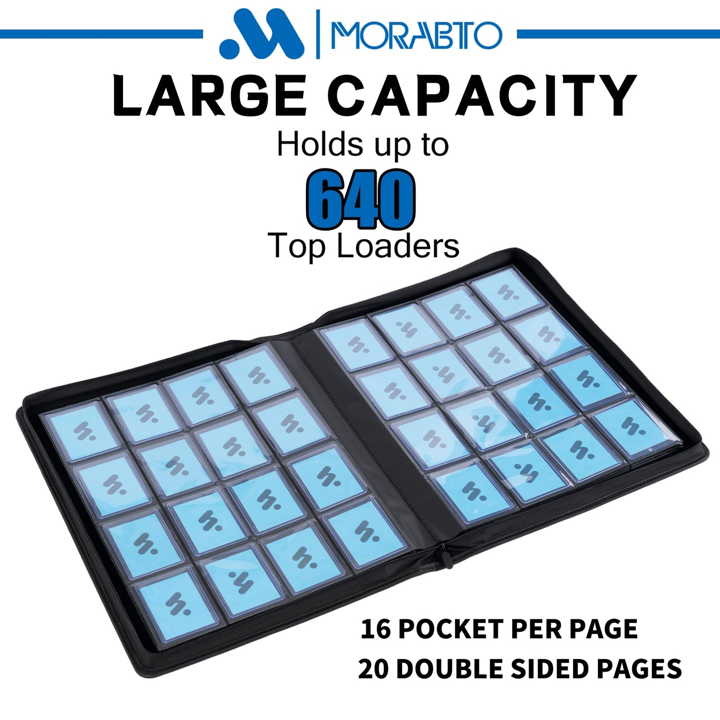 MORABTO Top Loader Binder, Holds 640 Top Loaders,16 Pocket Top Loader Binders for 3" x 4" Rigid Cards,Top Loader Card Binder for Hard Plastic Top Loaders -Orange