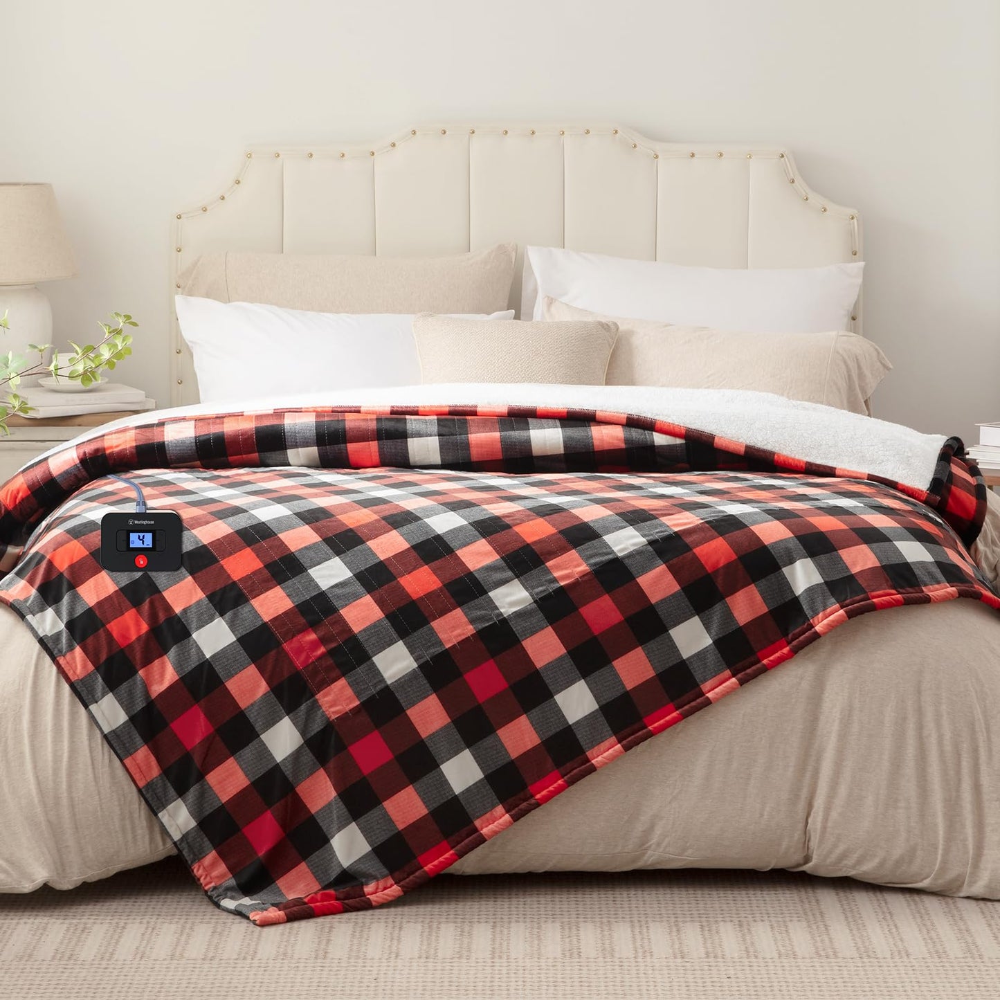 Westinghouse Heated Throw Blanket, Flower Jacquard Electric Blanket Throw with 6 Heating Levels and 2-10 Hours Auto-Off, Flannel to Sherpa Super Cozy Heated Blanket, Machine Washable (50" x 60" Beige)
