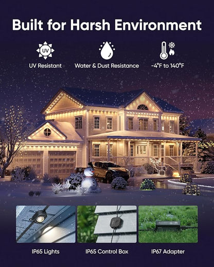 eufy Permanent Outdoor Lights E22, 50ft with 30 Triple-LED Lights, Smart RGBWW, Daily and Holiday, Up to IP67 Waterproof, AI Lighting Themes for Halloween, Christmas, Black