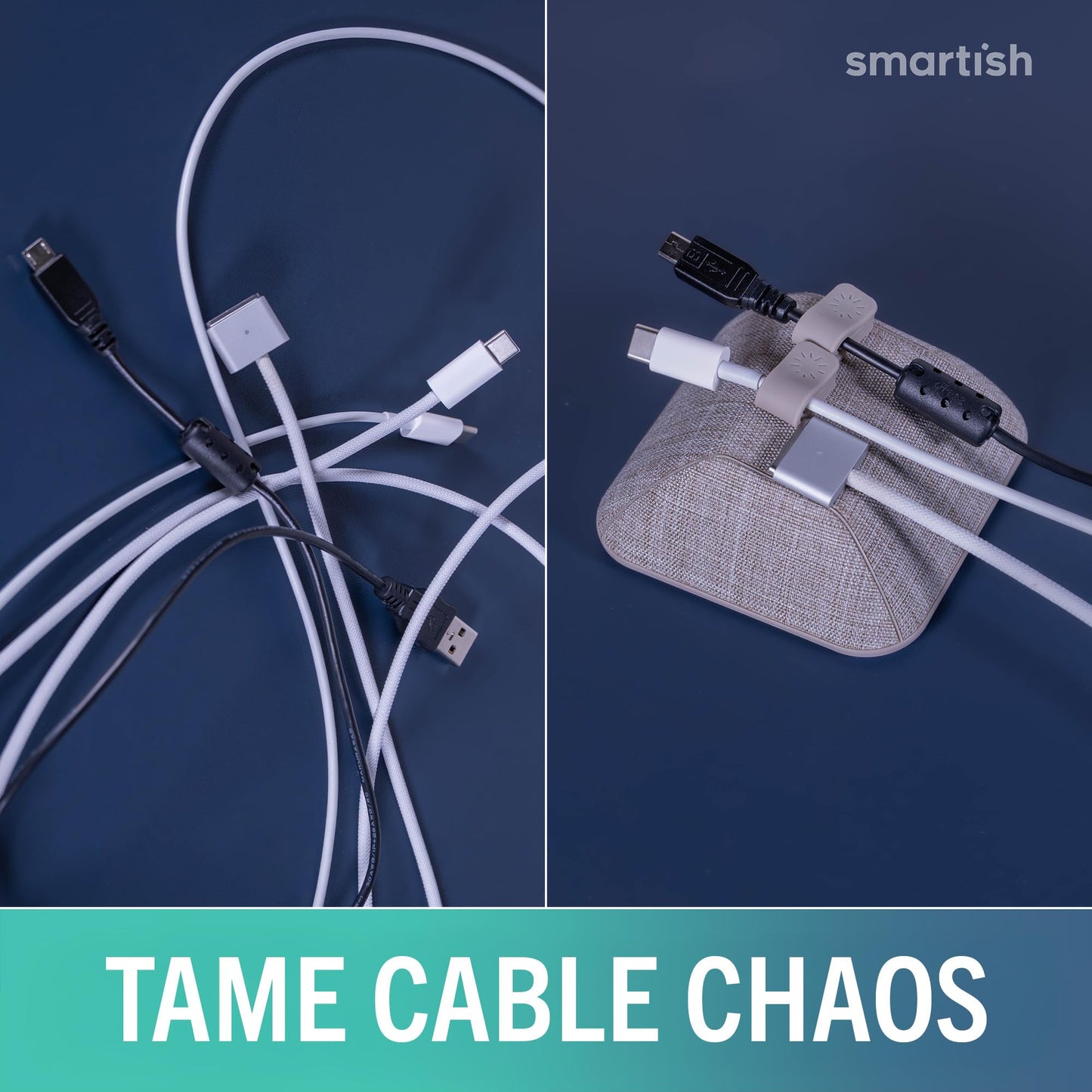 Smartish® Magnetic Cord Holder - Cable Wrangler Organizer with Magnet Clips for Charger Management on Desktop, Nightstand for USB-C + Lightning - Lightly Toasted Beige