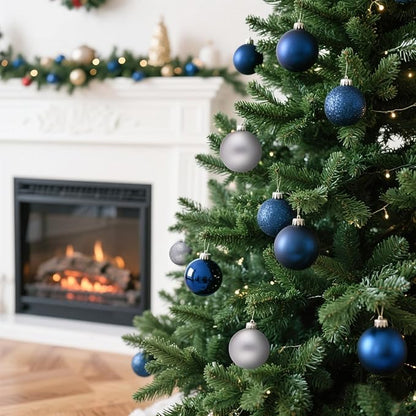 50ct Christmas Balls Ornaments for Xmas Tree, Navy Blue Silver Shatterproof Christmas Tree Decorations Hanging Ball for Holiday Party Decor(1.57"-2.36")