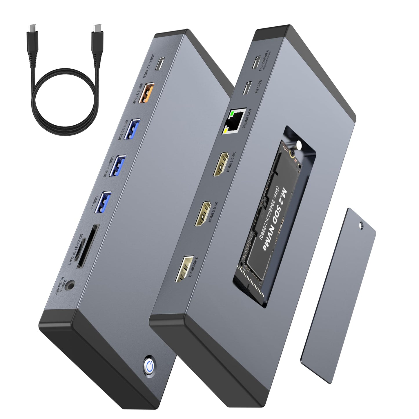 Laptop Docking Station Dual Monitor for Dell/HP/Lenovo/Mac, HDMI Splitter for Dual Monitors Extended Display, Dual Monitor Adapter 4K@60hz, USB C Docking Station for Laptop with HDMI/USB/PD/SD/TF