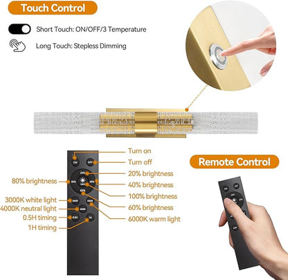 Battery Operated Wall Sconces, Dimmable Wireless Wall Light with Remote, 10000mAh Gold Rechargeable Wall Lamp for Bedroom, Living Room, and Hallway Decor, 15.7- Inch