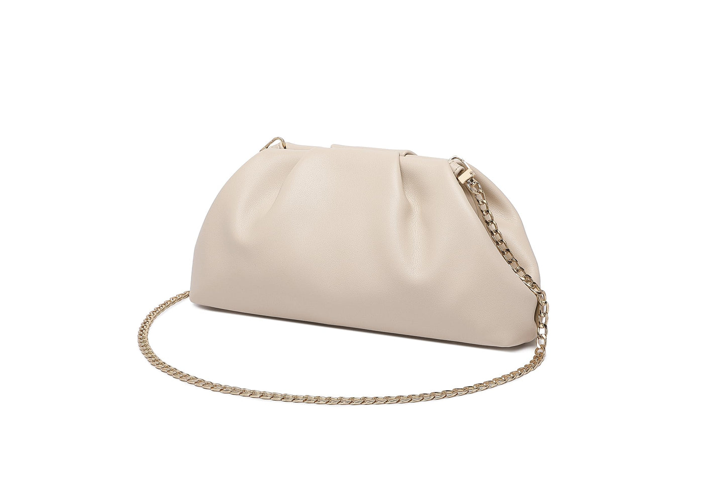 YUWITA Soft PU Leather Clutch Purses for Women Formal Elegant Luxurious Evening Bag (Beige)