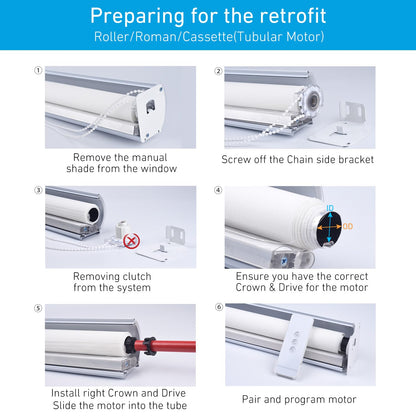 Rollerhouse Rechargeable Wireless Tubular Roller Shade Motor Kit, with Remote Control for Motorized Electric Roller Blind Shades, 1.5 inch Tube