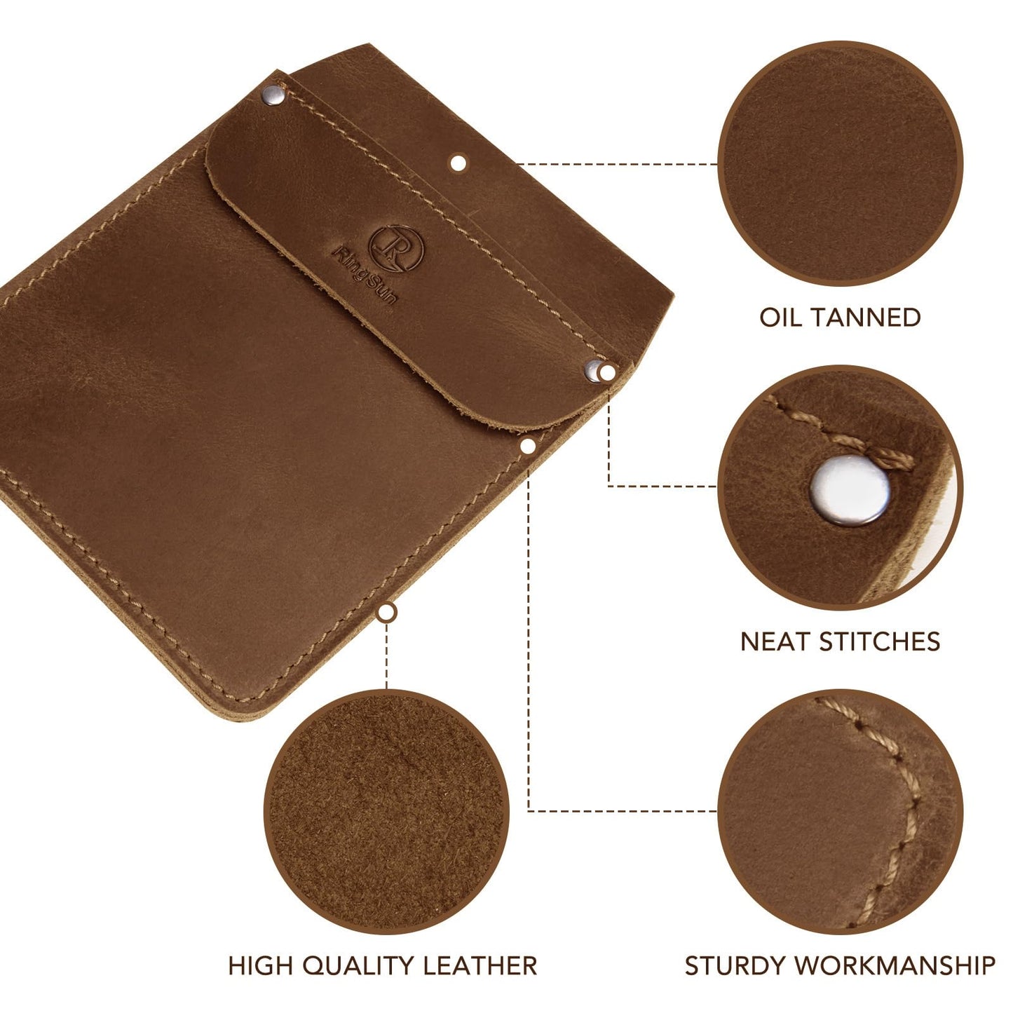 RingSun Genuine Leather Pocket Protector for Men, Handmade Durable Pocket Tool Pouch, Jeans Shirts Pocket Protector for Tools Pens, Update Brown
