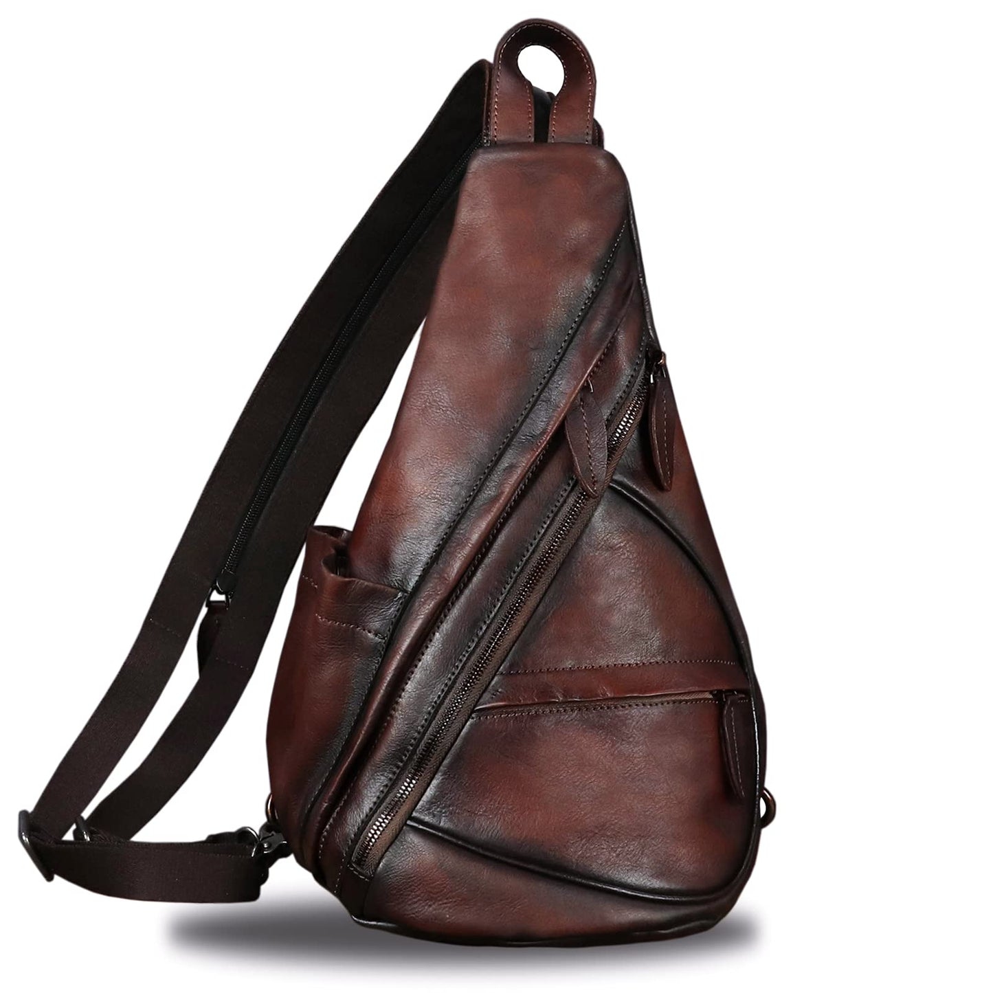 Genuine Leather Sling Bag for Men and Women Vintage Sling Backpack Shoulder Crossbody Bag Chest Bag for Ipad (LightCoffee)
