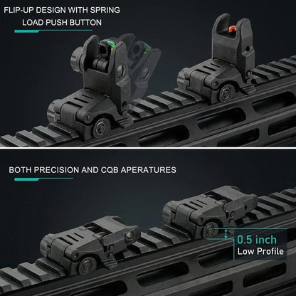DOPETANE Fiber Optic Sights Flip Up Front and Rear Backup Sights with Red Green Fiber Optics Polymer Fiber Sight Black