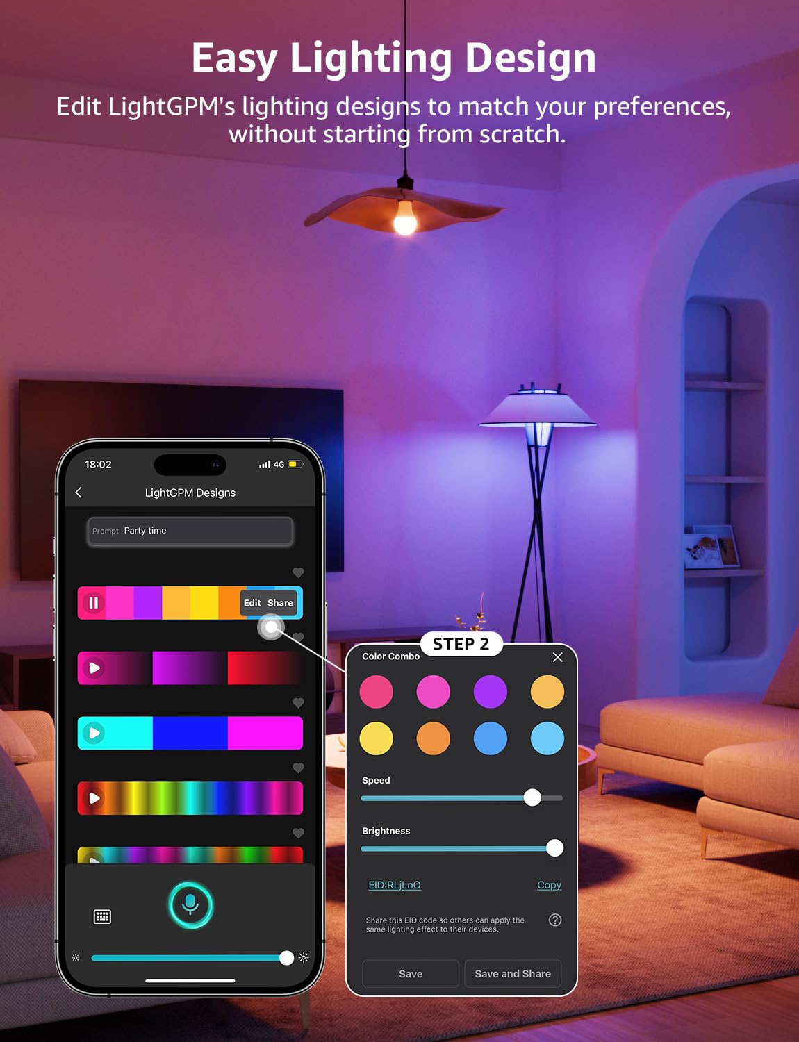 Lepro B1 AI Smart Light Bulbs - WiFi & Bluetooth RGBWW Color Changing LED Bulb Compatible with Alexa & Google Assistant, AI Generated Lighting LLM, AI Voice Control, Music Sync, 2.4GHz Only, 2 Pack
