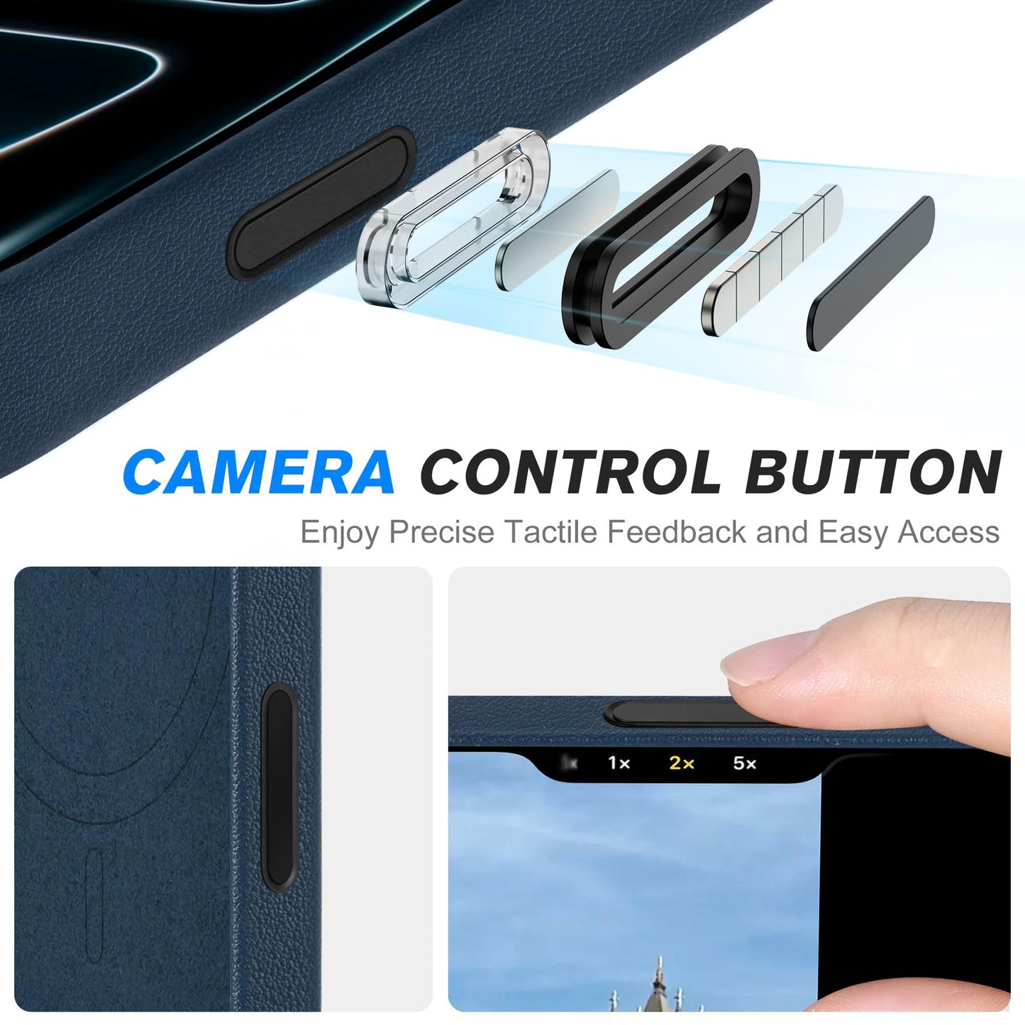 SHIELDON Genuine Leather Case for iPhone 17 Pro Max 6.9" 2025, [Camera Button Updated], Compatible with Magsafe, Magnetic Wireless Charging, Slim Fit, Non-Slip, Anti-Scratch, Shockproof - Navy Blue