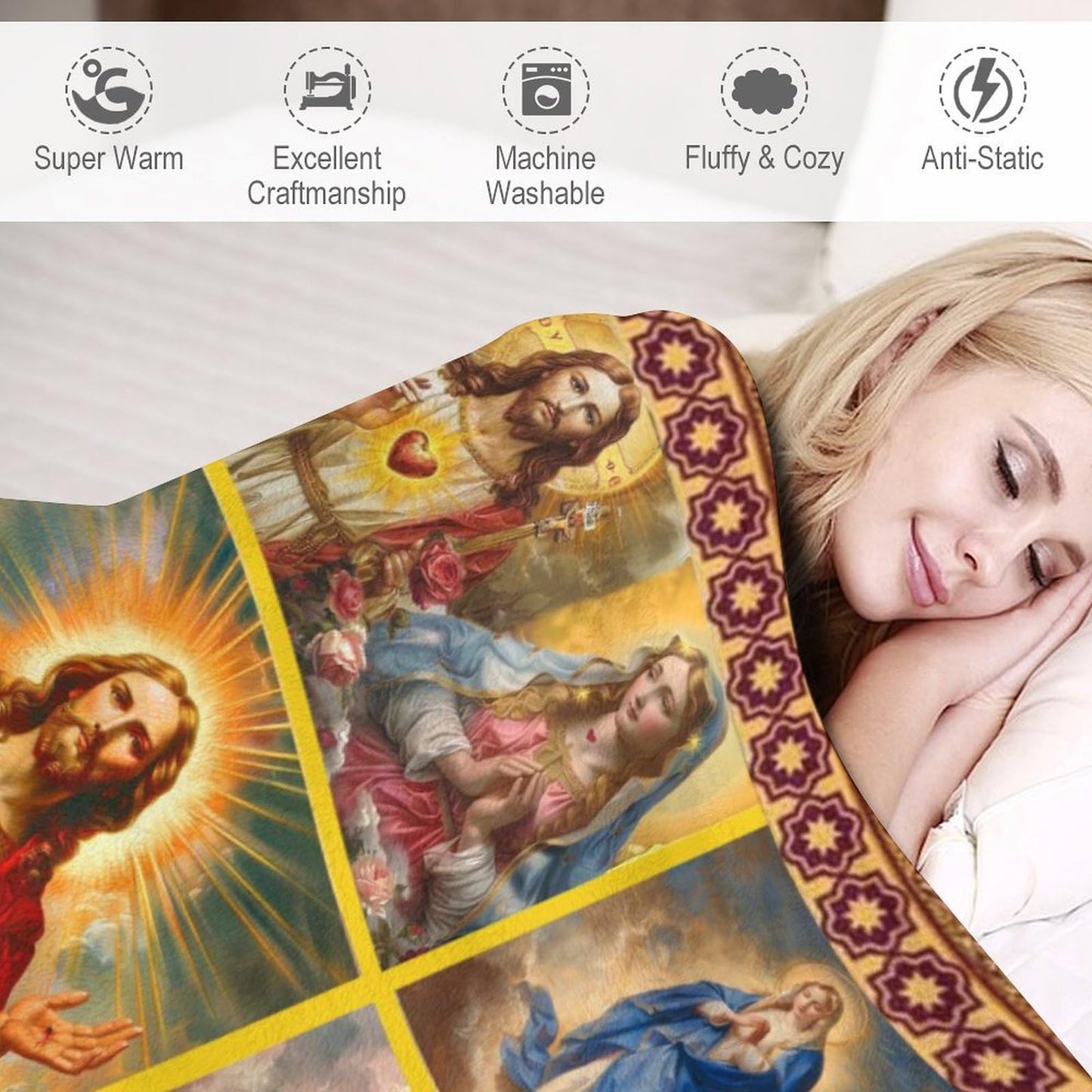 Jesus Christ Blanket, Christian Virgin Mary Blanket, Religious Throw Faith Catholic Christian Gifts for Prayer Soft Plush Fleece Flannel Blankets for Kids Adults Men Women 40"x50"