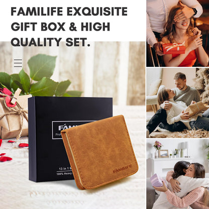 FAMILIFE Manicure Set, Nail Professional Kit Manicure Kits Nail Clipper Sets, 13PCS Stainless Steel Pedicure Sets Mens Grooming Tool, with Brown Leather Travel Case for Men