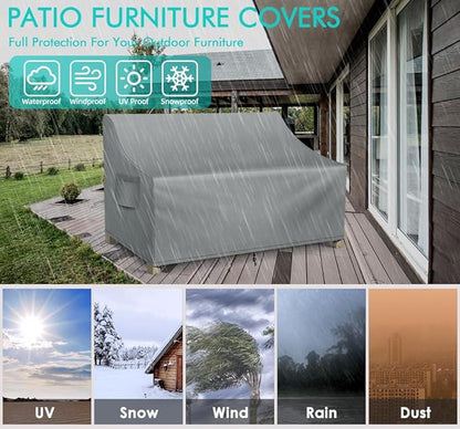 WLEAFJ Patio Sofa Cover Waterproof, 3-Seater Outdoor Sofa, Heavy Duty Deep Lounge Loveseat, Large Lawn Furniture with Air Vent, 79’’ W x 37’’ D x 35’’ H, Grey