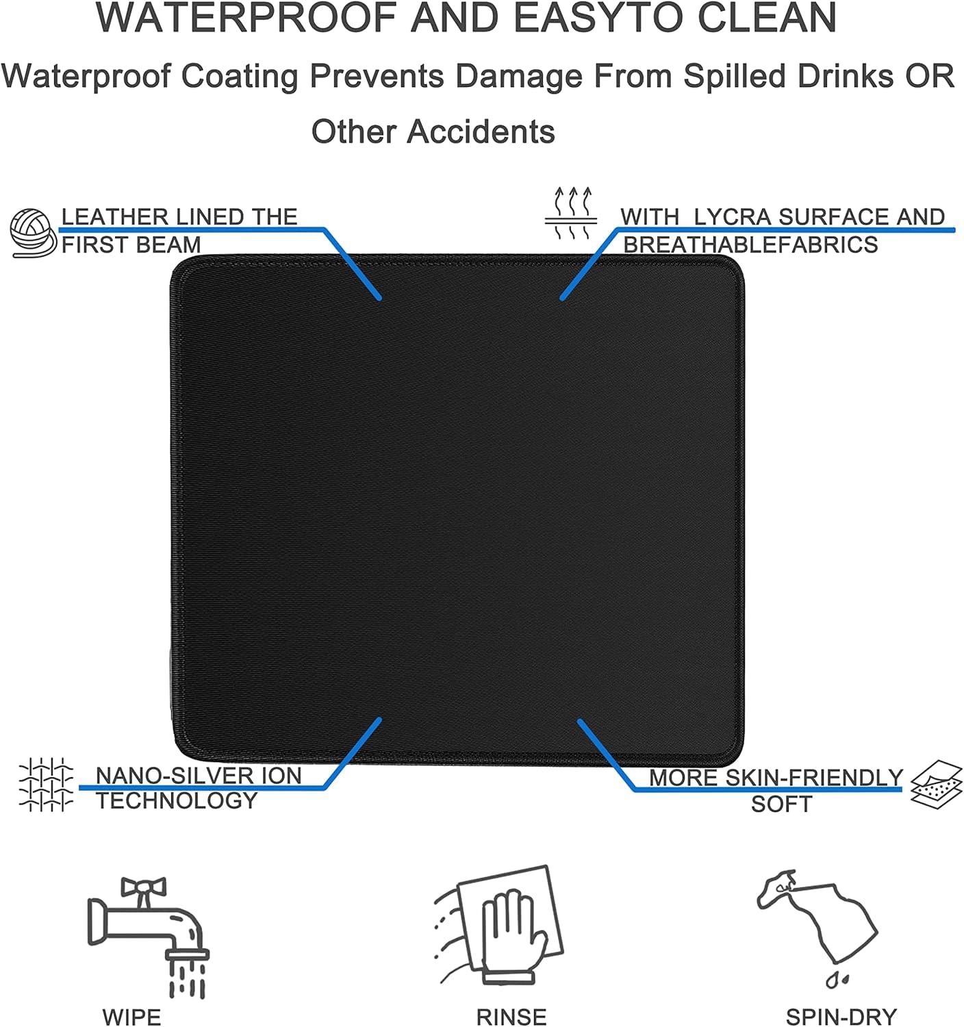 Mouse pad, Gaming Mouse pad Durable Stitched Edge, Premium-Textured Water Resist Mousepad, Non-Slip Rubber Base Mouse Pads for Computers, Laptop, Gaming, Home, Office, 11.8 x 9.9 in, Black