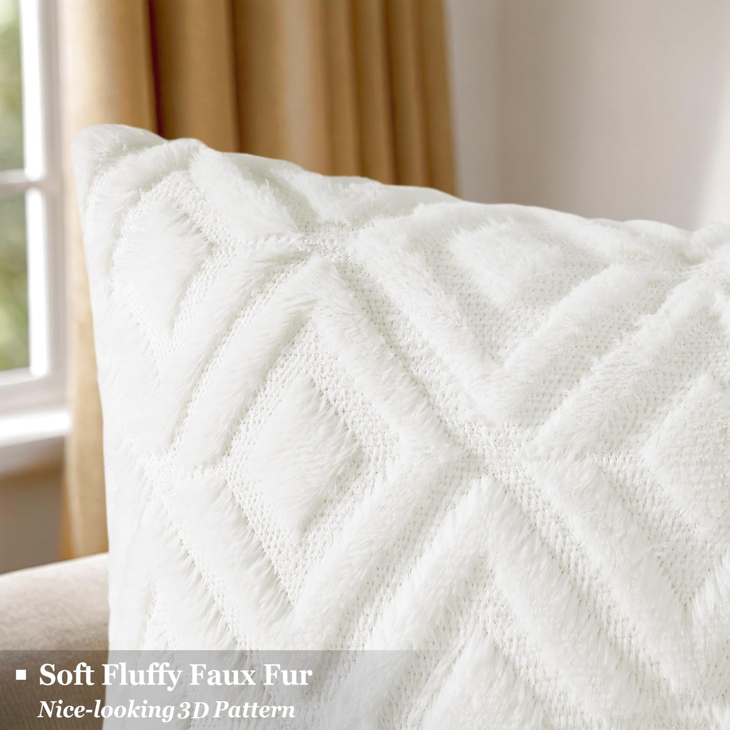 Pallene Christmas Cream White Throw Pillow Covers 26x26 Set of 2, Soft Plush Faux Fur Decorative Couch Pillow Covers for Sofa Bed Living Room Pillow Cases with 3D Diamond Pattern
