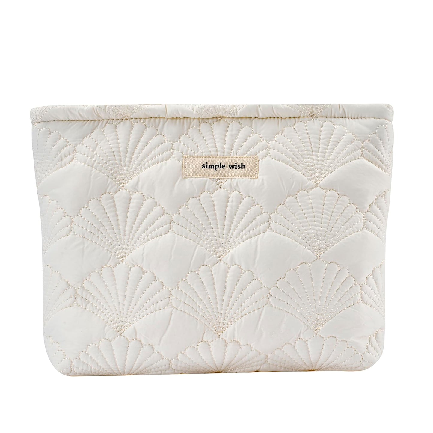 RSRSLEII Quilted Cotton Coquette Makeup bag, Coastal Granddaughter Aesthetic Cosmetic Bag, Cute Seashell Portable Travel Toiletry Pouch (01White)