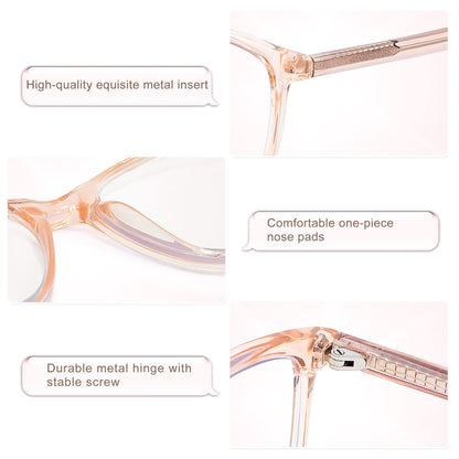 Madison Avenue Square Vintage TR90 Blue Light Blocking Reading Glasses for Women with Case, Anti Glare/Eyestrain Computer Readers Transparent Brown 1.0