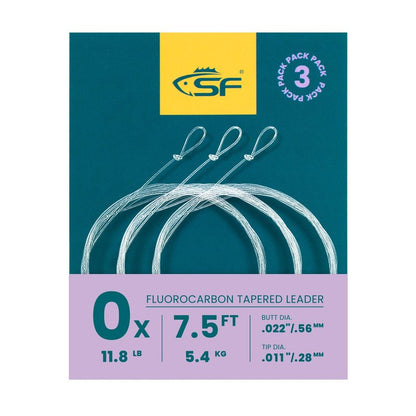 SF 3 Packs Pre-Tied Loop Fly Fishing Tapered Leader Fluorocarbon 7.5FT 0X
