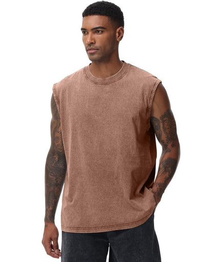 SnowElve 3 Pack Mens Workout Tank Tops Sleeveless Tee Shirts Men Muscle Shirt Gym Acid Wash T Shirts Running Beach Loose Fit Tee(ACCFBK,XL)