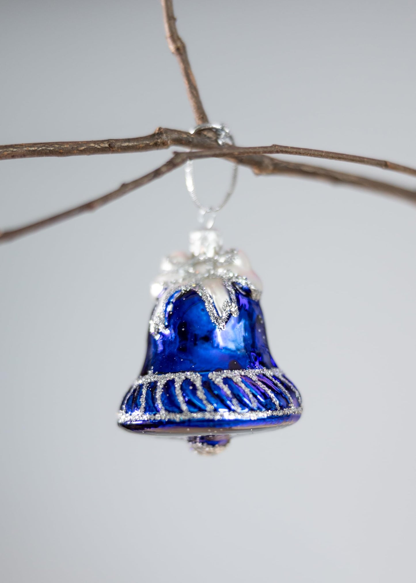 Polish Gallery Small Christmas Ornaments Blue Jingle Bell Handcrafted Mouth Blown Glass Christmas Ornaments in Bulk Small Ornaments for Crafts Made in Poland