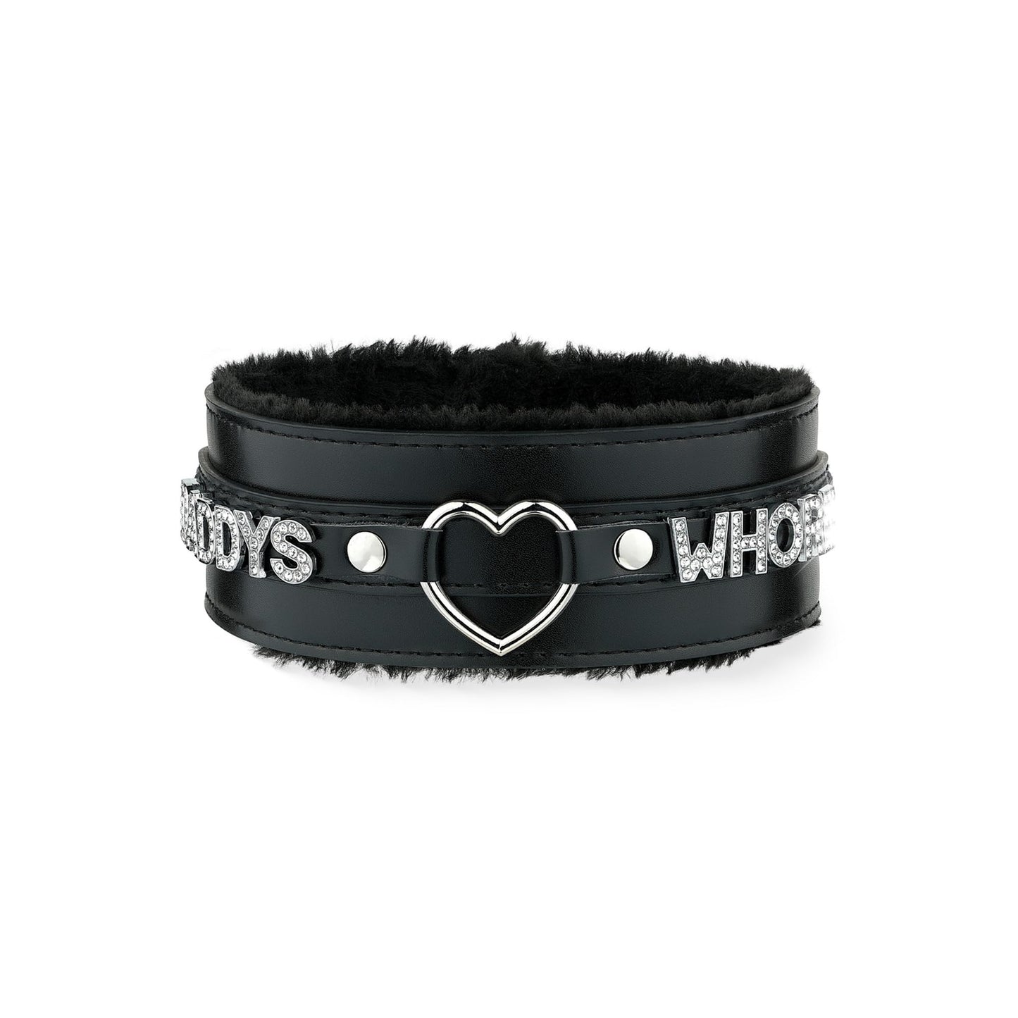 ADEMISHIA Pink Furry Heart O-ring Leather Choker Collar For Women, Handmade Punk Gothic Letter Necklace Adjustable Fashion Jewelry