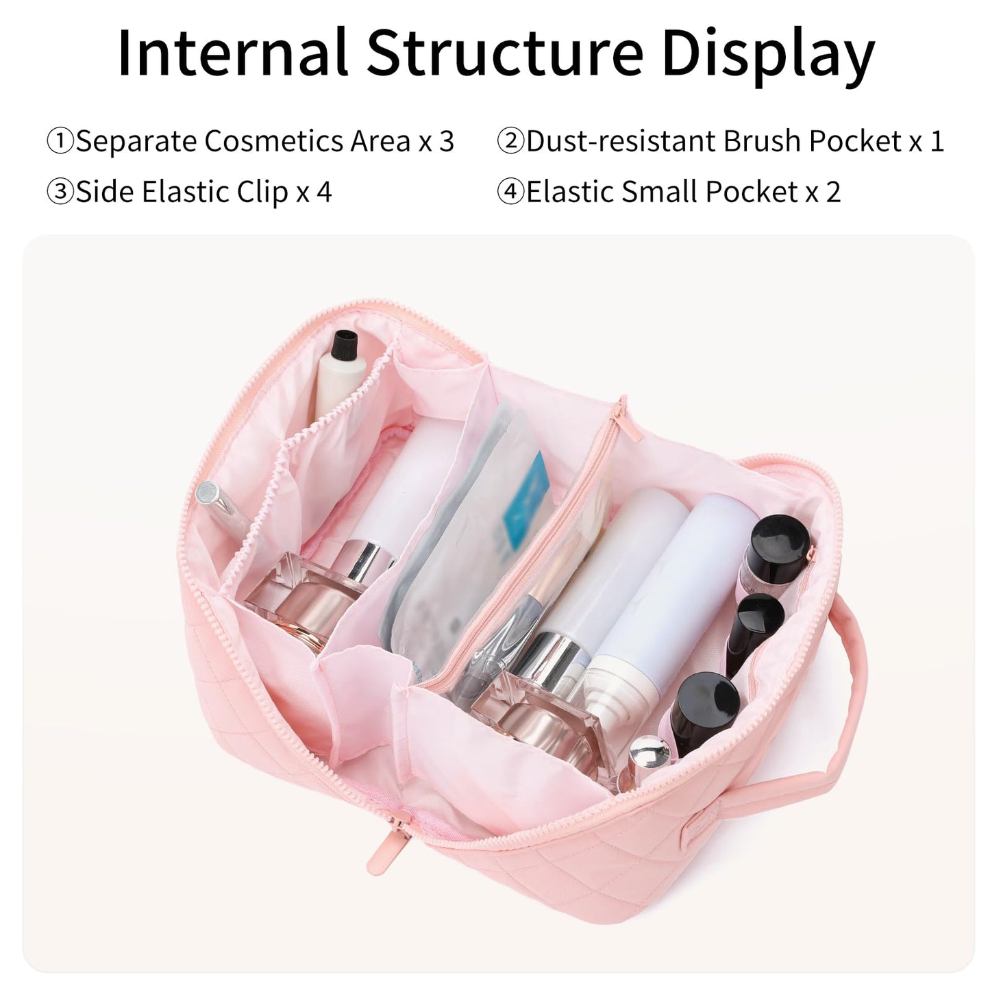 AMXNX Makeup Bag for Woman Quilted Puffer Cosmetic Bags Travel Organizer Large Capacity Wide-open Pouch Toiletry Bag Set
