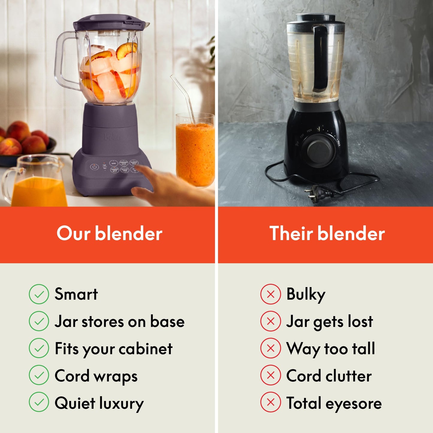 bella 10 Speed Countertop Blender, Juicer & Smoothie Maker, Fits-anywhere™ Kitchenware, Slim Flip & Store Design, Dishwasher Safe 48oz Capacity Pitcher & Lid, Stainless Steel Blade, 450 Watt, Oatmilk