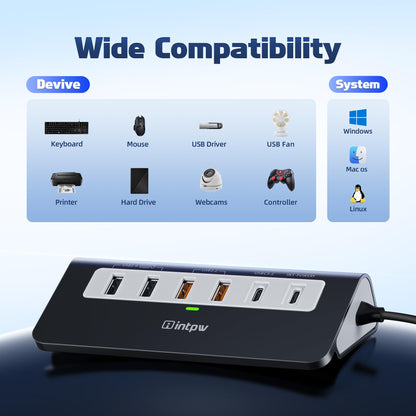 USB C Hub 10Gbps, 9-in-1 USB 3.2 Hub with 4K@60Hz HDMI, Type-C 3.2, 2 USB-A 3.2, 2 USB-A 2.0, PD 100W, SD/TF Slot, Aluminum USB Hub for Laptop, iPhone 16/15 Series, MacBook Air/Pro and More