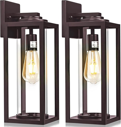 20inch Large Outdoor Wall Lights 2 Packs - Oil Rubbed Bronze Exterior Light Fixture with Clear Glass Shade, Waterproof Porch Lighting for House, Farmhouse Sconces Lantern for Front Door, Garage