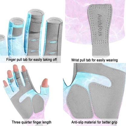 EDSRDUX Aventik UPF 50+ Fishing Gloves- Fingerless Sun Protection Fishing Gloves- Fishing Sun Gloves for Women Men Outdoor Activities. (P&G WaterWripple, M)