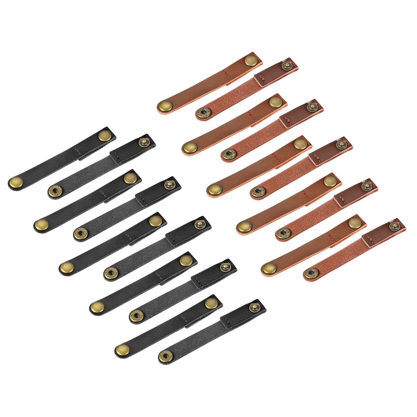 MECCANIXITY Pack of 20 Leather Cable Straps Cable Ties, Cord Organizer, Portable Cable Management for USB Cables, Headphone Wires, Black/Light Brown