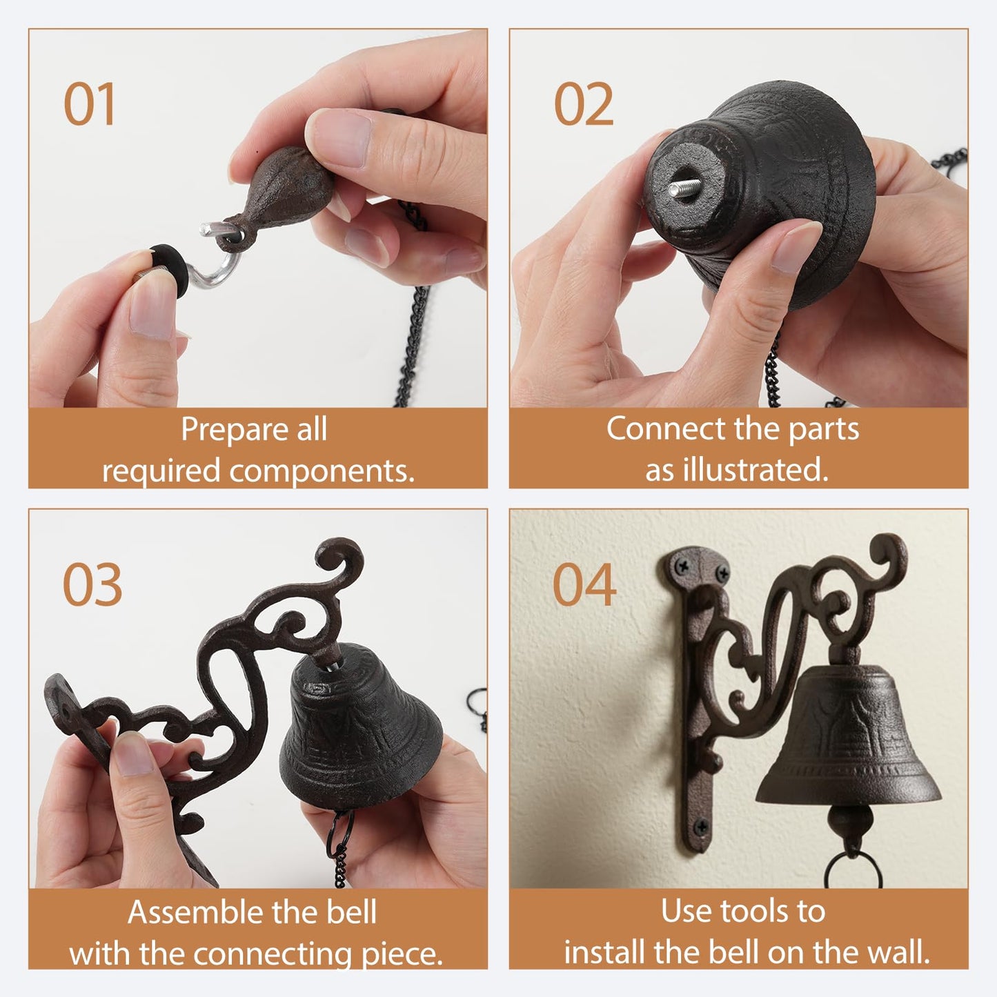 Jieting Cast Iron Dinner Bell, Rustic Farmhouse Wall Mounted Bell