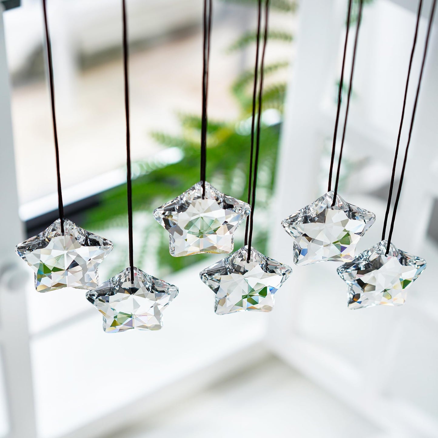 H&D HYALINE & DORA Set of 6 Crystal Glass Christmas Ornaments Clear Faceted Glass Christmas Star Crystal Hanging Ornaments for Xmas Tree Winter New Year Party Supplies