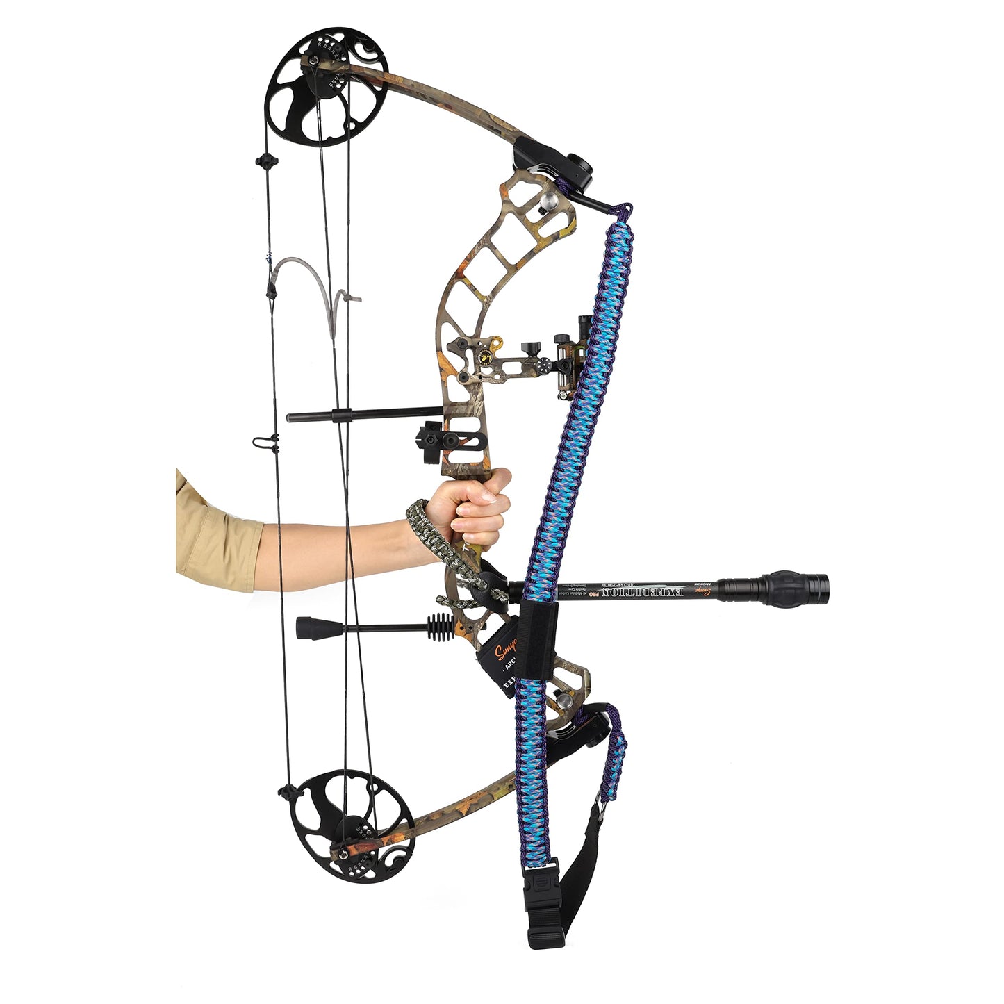 Sunya Paracord Compound Bow Sling with V2 Upgraded Magnetic Connection System. Lightweight Hands Free Shoulder Carrying Sling for Bow Hunting, Field Archery and 3D(Blackout)