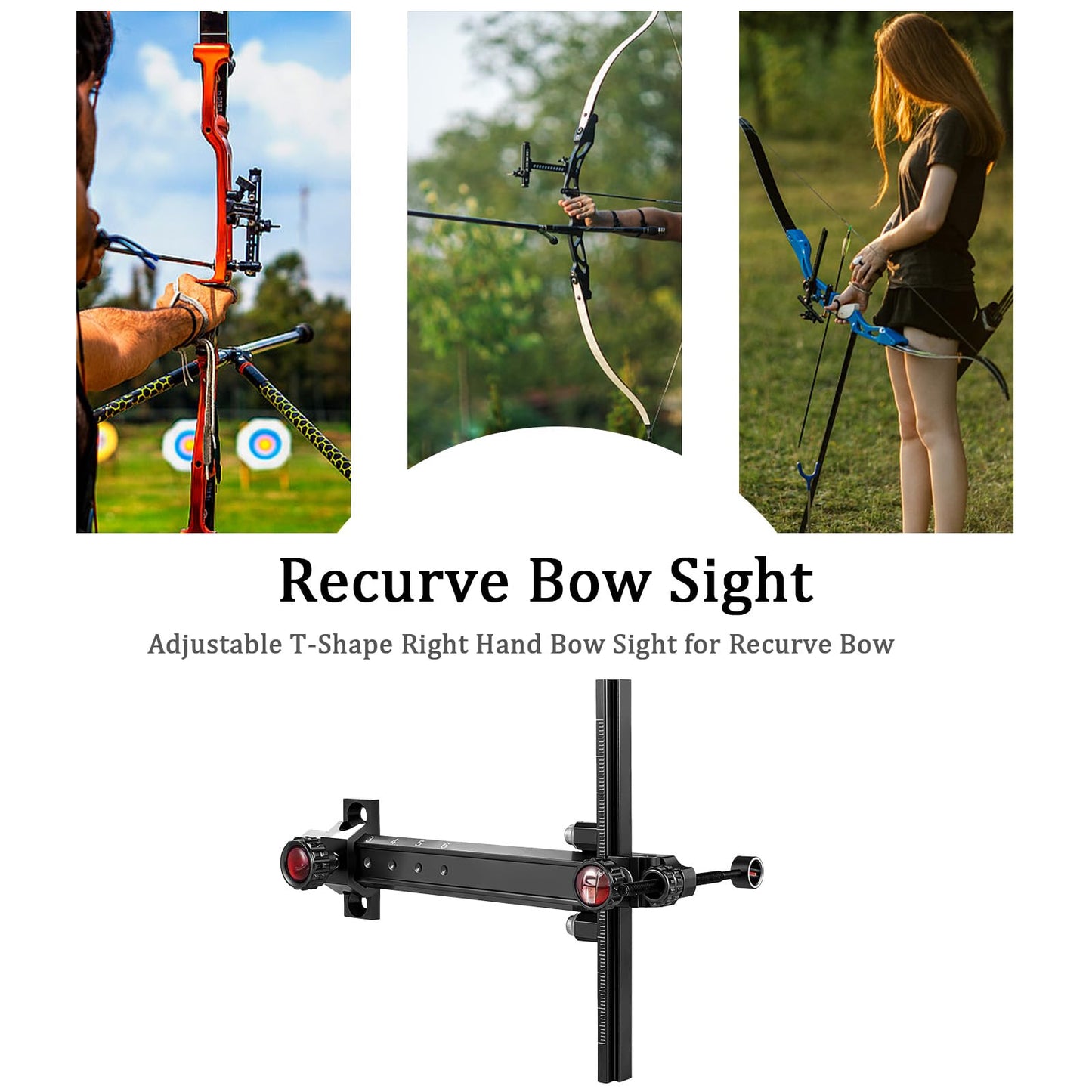 Single Pin Archery Recurve Bow Sight-Aluminum T-Shaped Left Right Handed Adjustable Bow Sight for Metal and Wooden Recurve Bow.