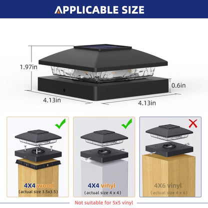 APONUO Solar Post Cap Lights for 4x4 Posts - IP64 Waterproof, 3000K LED, No-Wire Fence Lights & Deck Lights for Patio Garden Yard Patio, Black-Warm White, 12 Pack