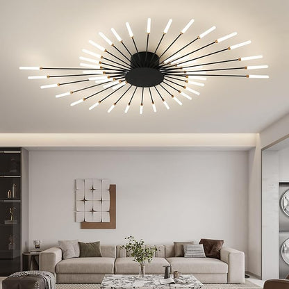 ziidoo Modern Ceiling Light, 42 Lights Metal Firework Designed Chic Led Lighting Fixture for Farmhouse Kitchen Dining Room Bedroom Hallway Living Room (Black)