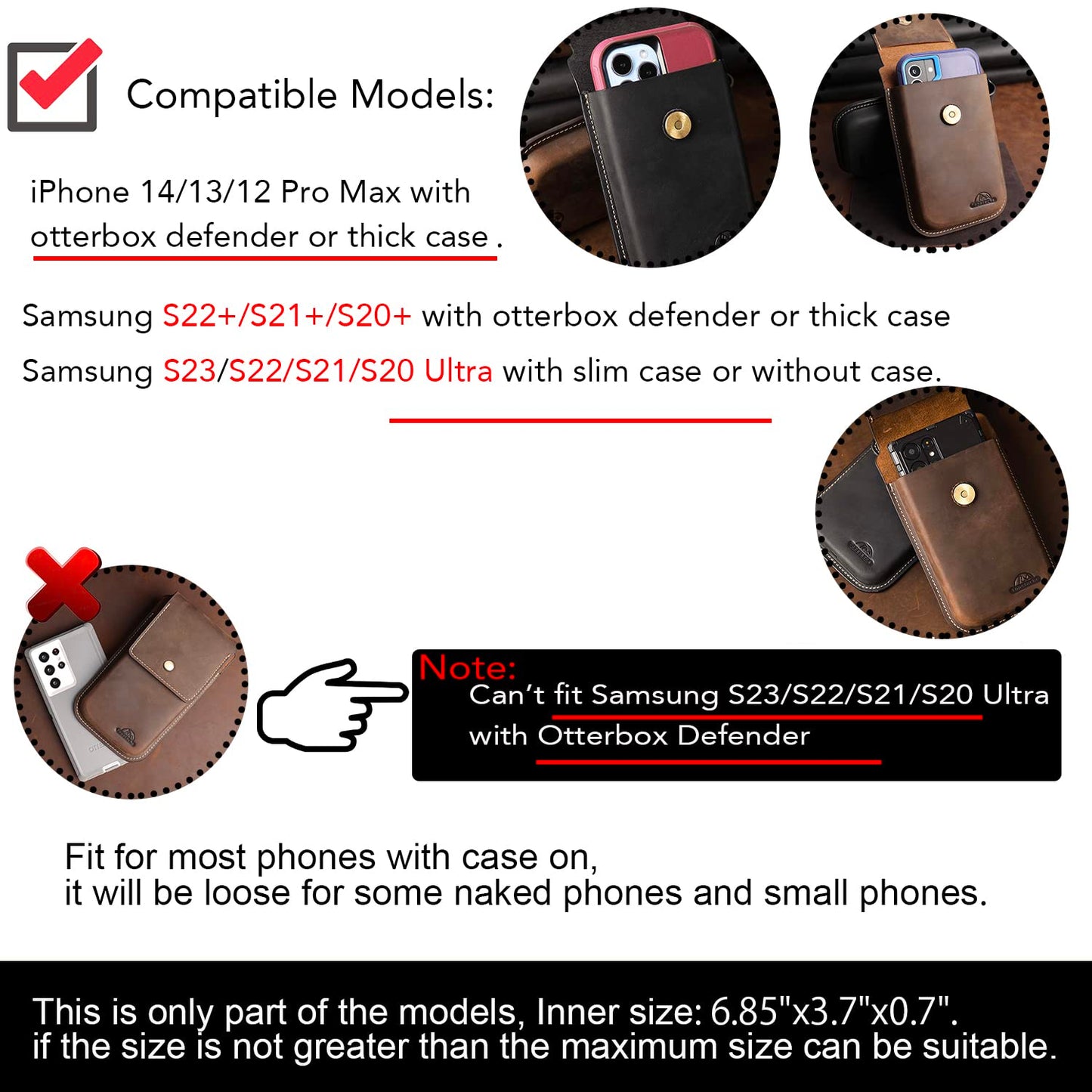 Topstache Leather Phone Holster for iPhone 17/16/15/14/13 Pro Max & Plus - Belt Clip Cell Phone Case for Galaxy S25/S24/S23 Ultra & Plus - Leather Belt Holder Pouch for Men, XL,Darkbrown