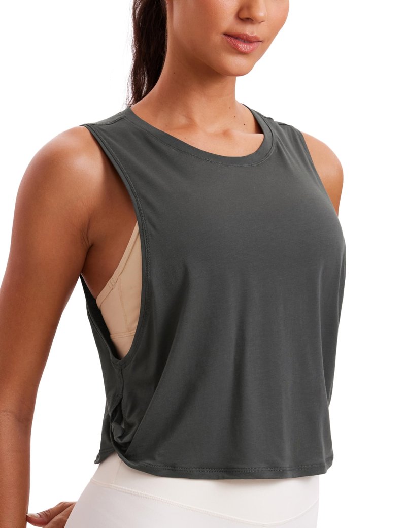 CRZ YOGA Pima Cotton Large Armhole Tank Tops for Women - Workout Sport Athletic Yoga Running Gym Loose Crop Sleeveless Shirts Grey Olive Medium