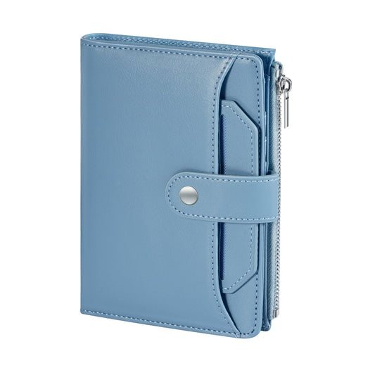 Dadanism RFID Passport Holder for Travel, Pu Leather Passport Wallet Cover with Card Holders, SIM Slots, Zippered Coin Pocket and Cash Slot, Slim Compact Travel Wallet for Women, Blue
