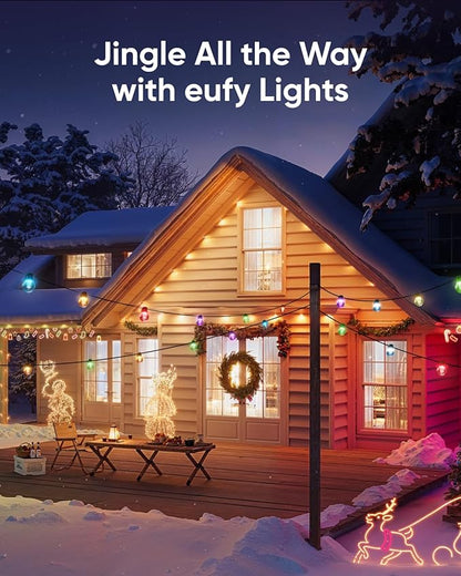 eufy Permanent Outdoor Lights E22, 50ft with 30 Triple-LED Lights, Smart RGBWW, Daily and Holiday, Up to IP67 Waterproof, AI Lighting Themes for Halloween, Christmas, Black