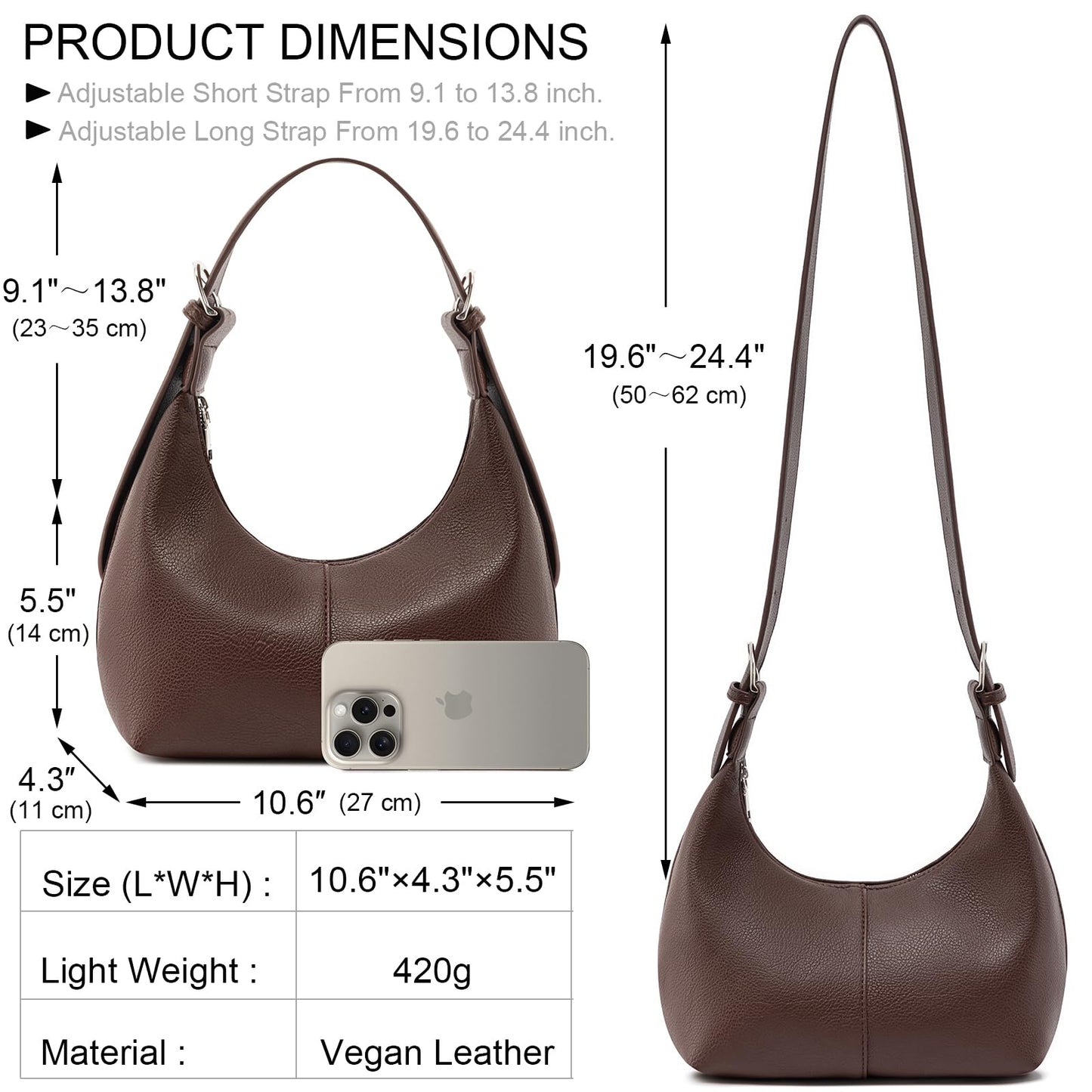 NIUEIMEE ZHOU Hobo Bags for Women Soft Vegan Leather Crescent Shoulder Handbag Slouchy Tote Crossbody Purses
