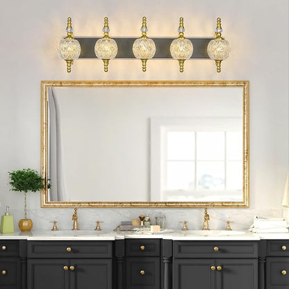 Modern Crystal Bathroom Vanity Lights Fixtures Over Mirror Black Gold Vintage 5-Lights 36 Inch Bathroom Light Fixtures Glass Crystal Vanity Lights