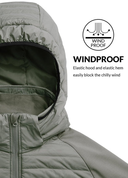 baleaf Men's Running Jacket Lightweight Warm Up Puffer Jacket Hybrid Thermal Hiking Golf Insulated Coat Thumble Hole Olive XL
