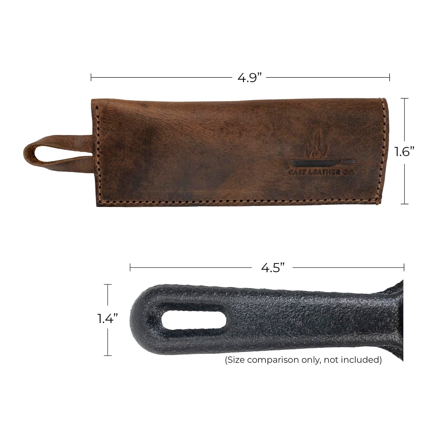 Cast Leather Co., Set of 2 Rectangular Pan Handle Covers, Sleeve for Metal Skillet Grip, Kitchen Accessories, Full Grain Leather, Handmade, Bourbon Brown