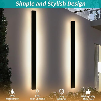 Mikeru 2 Pack 71inch Modern Outdoor Wall Sconce, 3000K/4500K/6000K 3 Color Temperature LED Exterior Light Fixtures, Modern Long Porch Lights Wall Sconce for Garage, Doorway, Porch, Patio