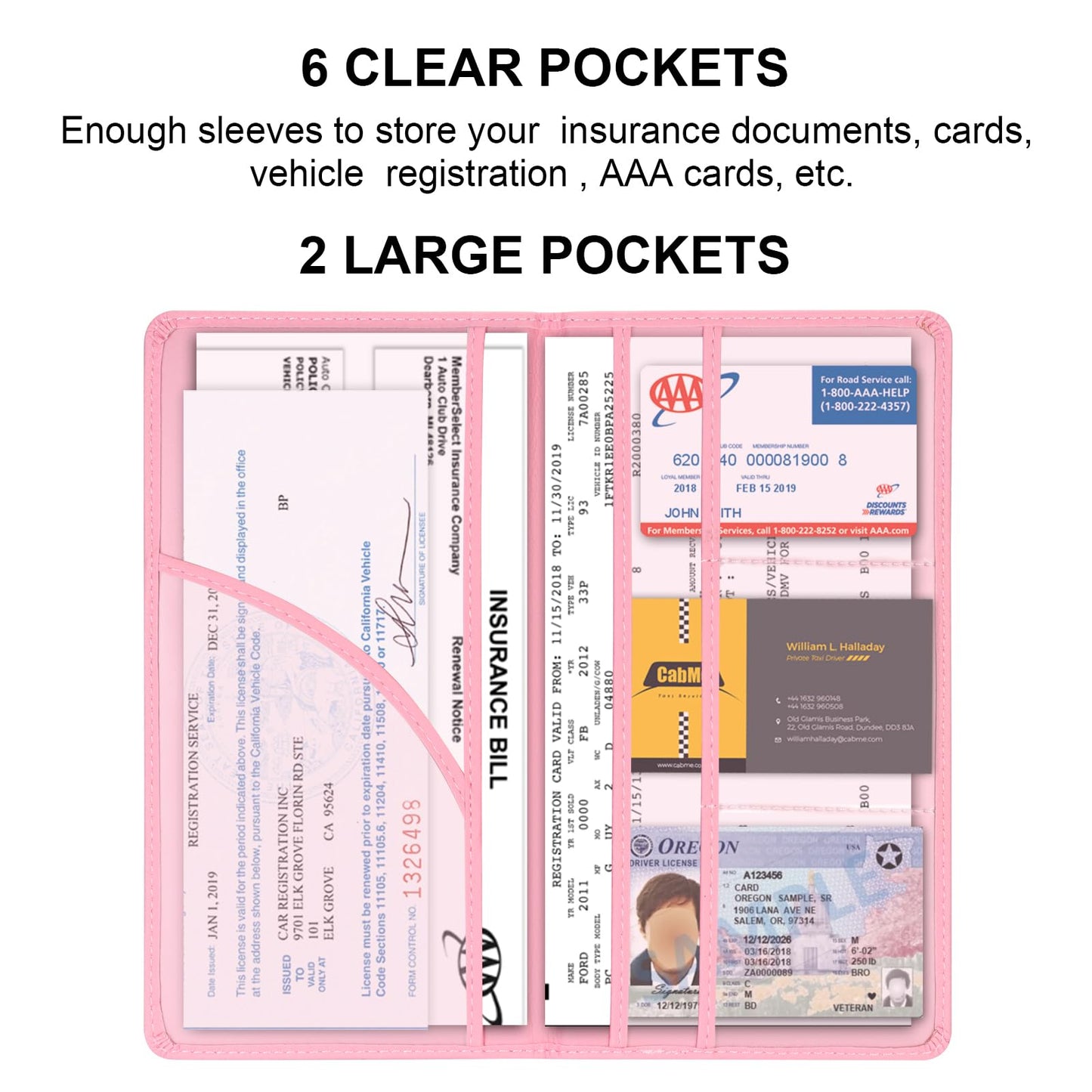 Cacturism Car Registration and Insurance Holder, Car Accessories Vehicle Glove Box Car Organizer Women Car Accessories with Magnetic Shut for Cards, Essential Document, Driver License, Pink