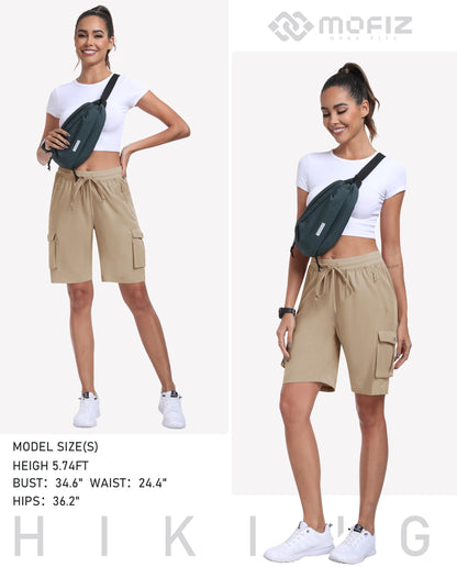 MoFiz Women's Hiking Cargo Shorts Quick Dry Lightweight Summer Shorts for Women Travel Athletic with Zipper Pockets Khaki L