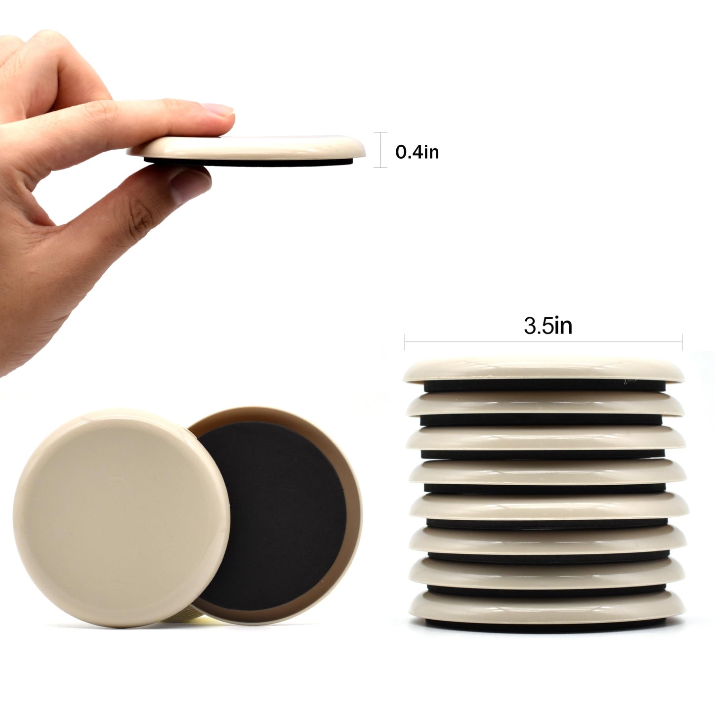 Furniture Sliders, 8 Pcs 3 1/2'' Furniture Sliders Pads for Hardwood Floors, Chair Legs Floors Protectors, Reusable Round Glides Glider, Heavy Duty Furniture Movers Sliders