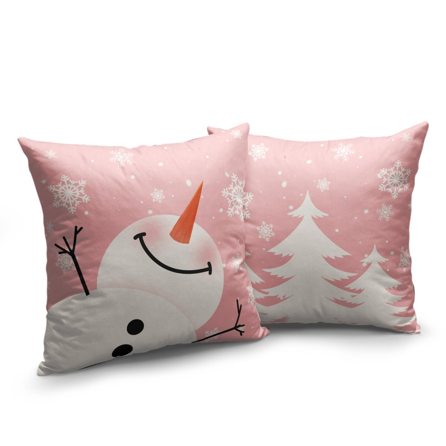 Kwlegh Pink Snowman Pillow Covers 18x18 Christmas Tree with Snowflakes Throw Pillow Covers Pillow Case Winter Holiday Cushion Case for Living Room Couch Bedroom Set of 2
